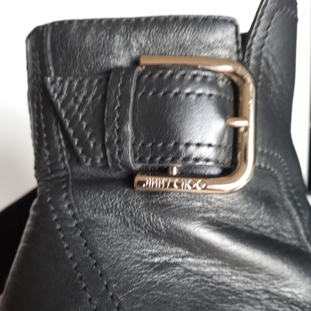 JIMMY CHOO BRYLEE BLACK LEATHER BUCKLE MOTO BIKER - Picture 13 of 16